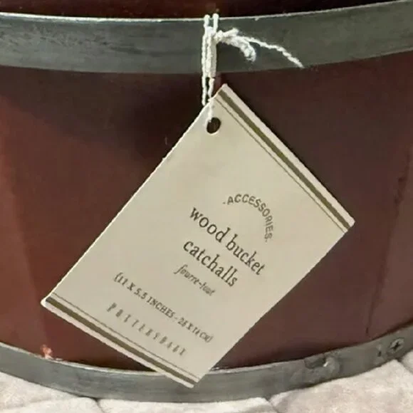 RARE NWT Pottery Barn Wood Bucket Catchalls RED11 x 5.5” Barrel Style Decor